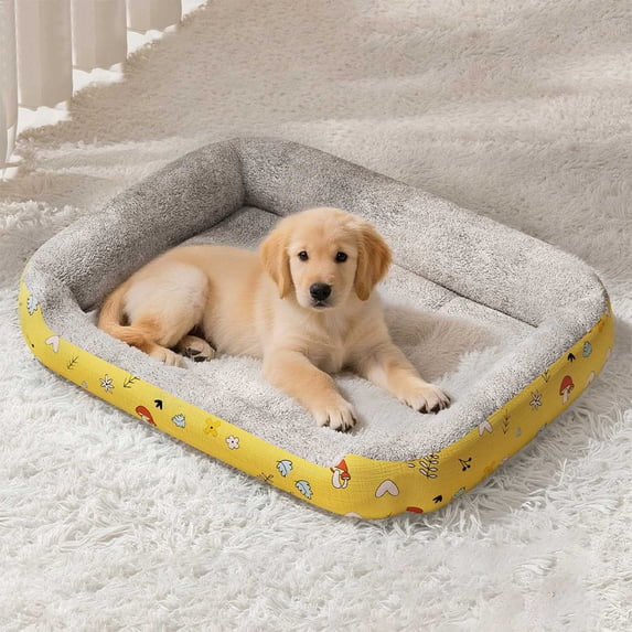 Cififendec All-Season Pet Bed, 19.69"×15.74", Cat and Dog Cushion, Soft Plush Kennel Mat, Cozy Sofa-Style Nest for Small to Medium Pets(Yellow)