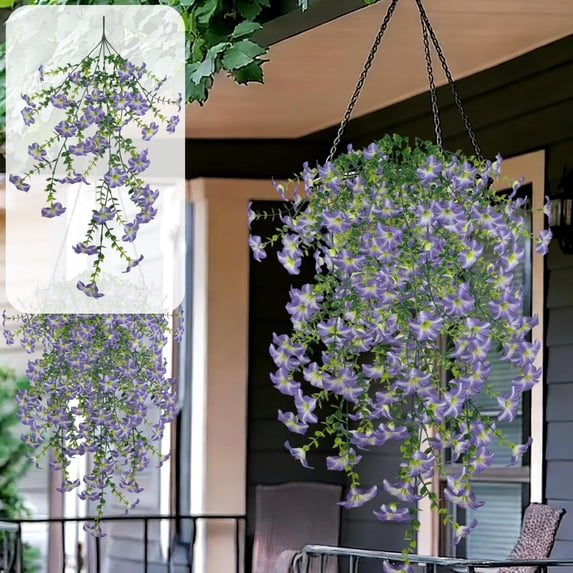 Cififendec Artificial Hanging Plants Outdoor Flowers UV Resistant Fake Plants for Outside Fake Silk Colorful Bouquet Desktop Wedding Party Autumn Outside Decorations(Blue)