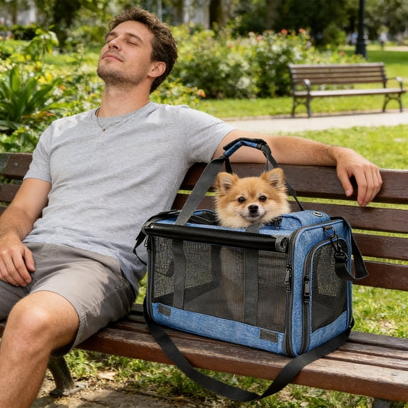 Cififendec Breathable Pet Carrier Bag, 18.11"×11.81", Foldable Portable Mesh Travel Handbag for Small Dog Cat Outdoor Walking Airline Approved Transport Tote