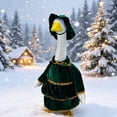 thumbnail image 1 of Cififendec Christmas 23" Porch Goose Costume Set, Green Velvet Tiered Dress with Golden Tinsel Trim and Hat for Goose Statue Outfitting, 1 of 9