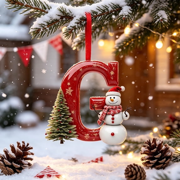 Cififendec Christmas 26‑Letter Acrylic Hanging Ornaments, Snowman Alphabet Pendant Decor for Xmas Tree Gift Bag Window Holiday Decor