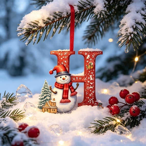 Cififendec Christmas 26‑Letter Acrylic Hanging Ornaments, Snowman Alphabet Pendant Decor for Xmas Tree Gift Bag Window Holiday Decor