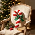 thumbnail image 1 of Cififendec Christmas Candy Cane Shaped Throw Pillow, 15.75", Striped Plush Cushion with Green Bow for Xmas Sofa Fireplace Mantel Decor Layout, 1 of 6