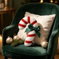 thumbnail image 1 of Cififendec Christmas Candy Cane Shaped Throw Pillow, 8.27", Striped Plush Cushion with Green Bow for Xmas Sofa Fireplace Mantel Decor Layout, 1 of 6