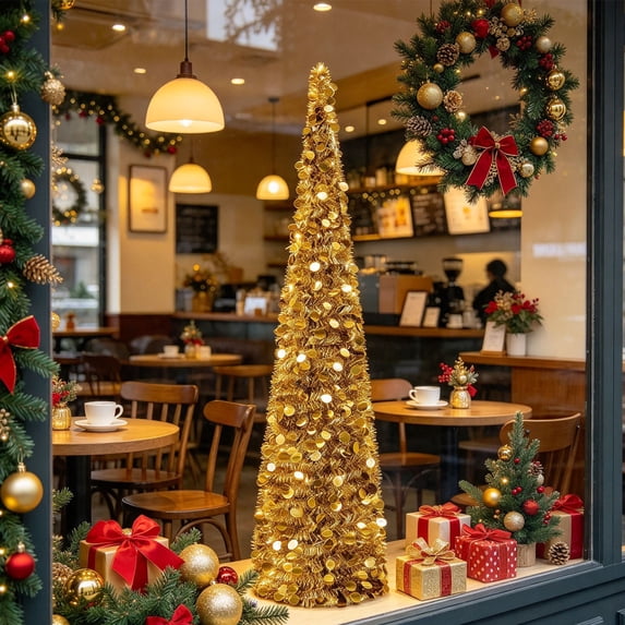 Cififendec Christmas Collapsible Tinsel Tree, Pop Up Shiny Sequin Cone ...
