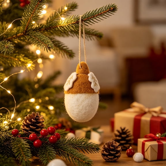 Cififendec Christmas Felt Acorn Ornament, 2.36"×1.57", Soft Handmade Wool Felt Acorn Pendant with Jute Hanging Rope for Christmas Tree Hanging Decor
