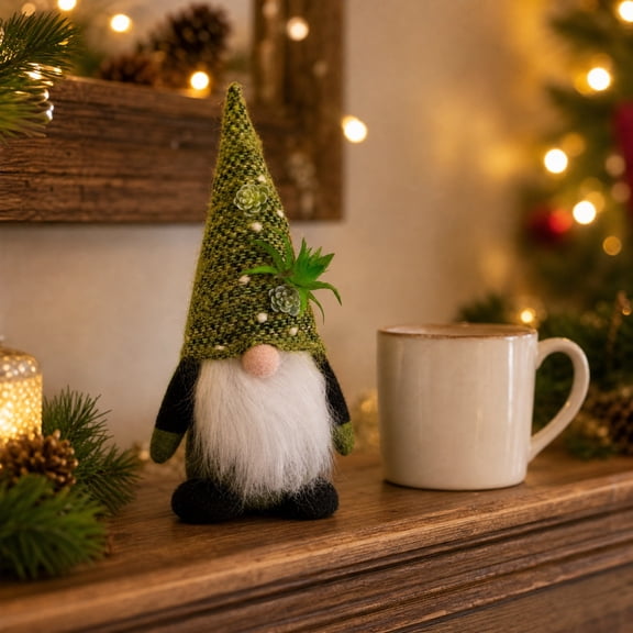 Cififendec Christmas Knit Gnome Figurine, 11.42"×3.15", Christmas Green Faceless Gnome Doll for Christmas Console Table Botanical Themed Decor Scheme