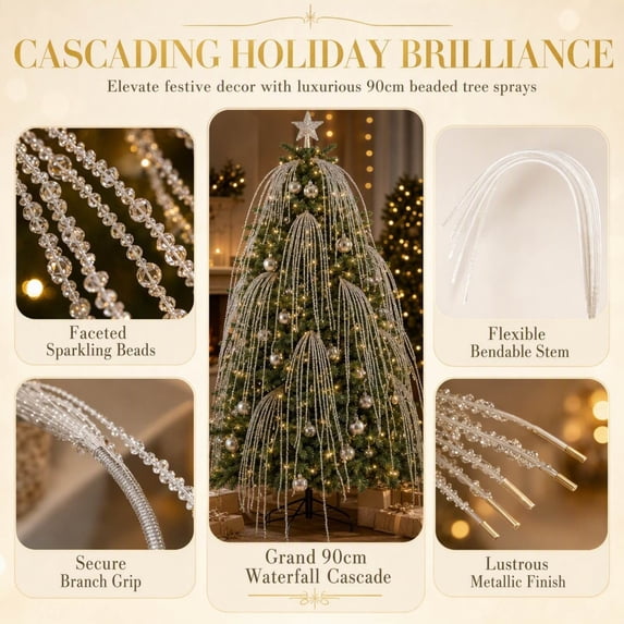 Cififendec Christmas Large Glitter Tassel Wheat Pick, 35.43", Artificial Hanging Floral Stem with Sparkling Beaded Design for Xmas Tree Arranging
