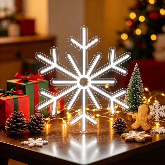 Cififendec Christmas Neon Sign Light, 10.2"×9", Usb Powered Dual Use Hanging Tabletop Neon Lamp with Festive Motifs for Window Mantel Holiday Lighting