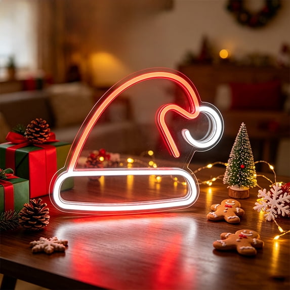 Cififendec Christmas Neon Sign Light, 14.9"×10.8", Usb Powered Dual Use Hanging Tabletop Neon Lamp with Festive Motifs for Window Mantel Holiday Lighting