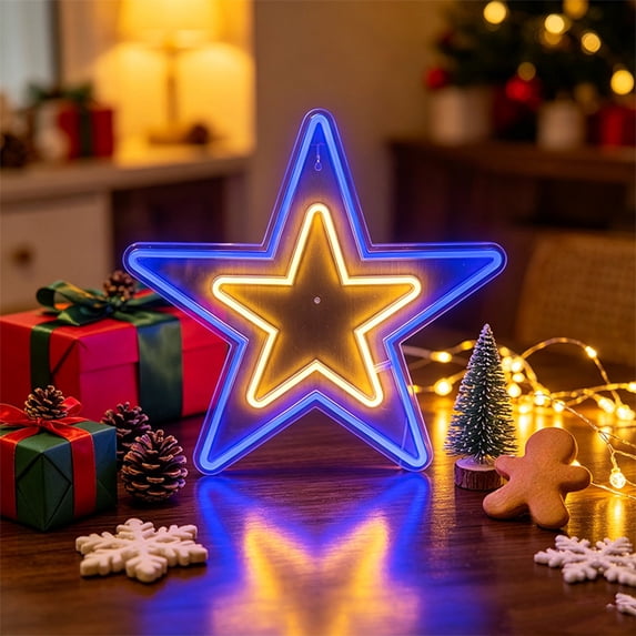 Cififendec Christmas Neon Sign Light, 22.8"×21.8", Usb Powered Dual Use Hanging Tabletop Neon Lamp with Festive Motifs for Window Mantel Holiday Lighting