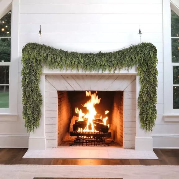 Cififendec Christmas Norfolk Pine Garland, 78.74", Soft Touch Artificial Evergreen Vine for Xmas Fireplace Mantel, Stair Railing & Farmhouse Holiday Decor