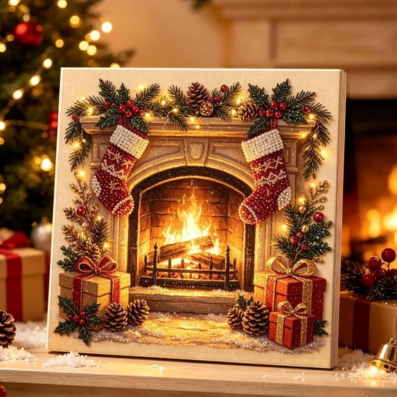 Cififendec Christmas Pearl Beaded Art Painting Kit, 7.89", Premium Christmas Winter Scene Framed Canvas for Sideboard Tabletop Presenting
