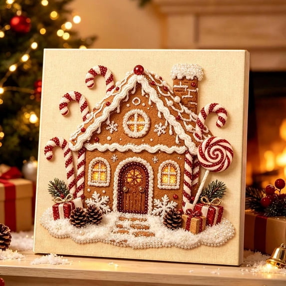 Cififendec Christmas Pearl Beaded Art Painting Kit, 7.90", Premium Christmas Winter Scene Framed Canvas for Sideboard Tabletop Presenting