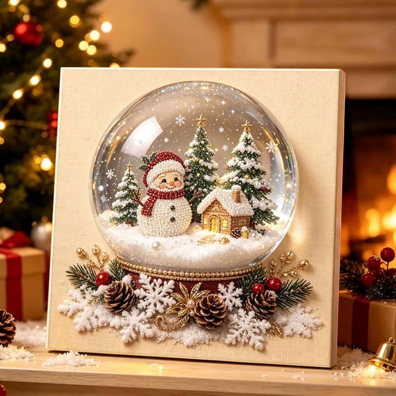 Cififendec Christmas Pearl Beaded Art Painting Kit, 7.91", Premium Christmas Winter Scene Framed Canvas for Sideboard Tabletop Presenting
