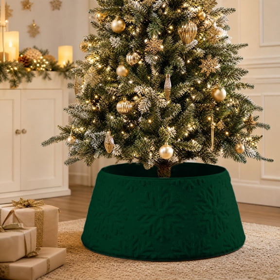 Cififendec Christmas Plush Tree Collar, 20.4"×8.6", 3D Embossed Snowflake Christmas Tree Ring Skirt for Indoor Xmas Tree Base Cover and Holiday Styling