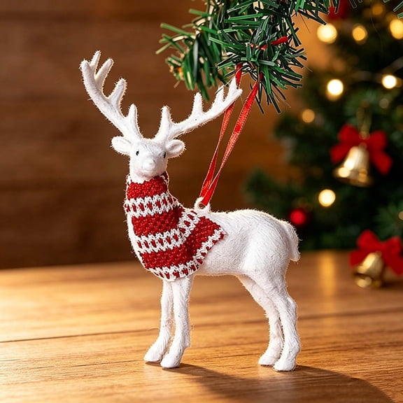 Cififendec Christmas Reindeer Hanging Ornaments, 5.71", Standing Deer Pendants with Red Ribbon Loop for Mantel Shelf Banister Rail Display