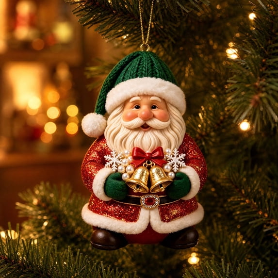 Cififendec Christmas Santa Claus Ornament, 3.14 Inch Cute 2D Acrylic Flat Hanging Pendant For festive door wreath and Christmas garland trim