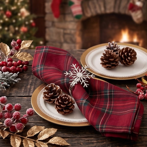 Cififendec Christmas Snowflake Metal Napkin Rings, 2", Heavy-duty Table Napkin Holders for Xmas Dinner Table, Holiday Party Tabletop Decor