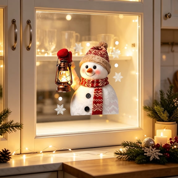 Cififendec Christmas Snowman Static Window Cling, 15", Reusable PVC Self Adhesive Window Decal with Winter Festive Prints for Glass Door Styling