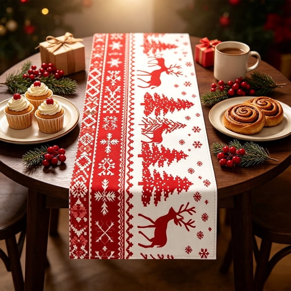 Cififendec Christmas Table Runner, Nordic Knit Style Christmas Printed Table Cloth for Farmhouse Dining Table and Side Cabinet, 72.05"×12.99"