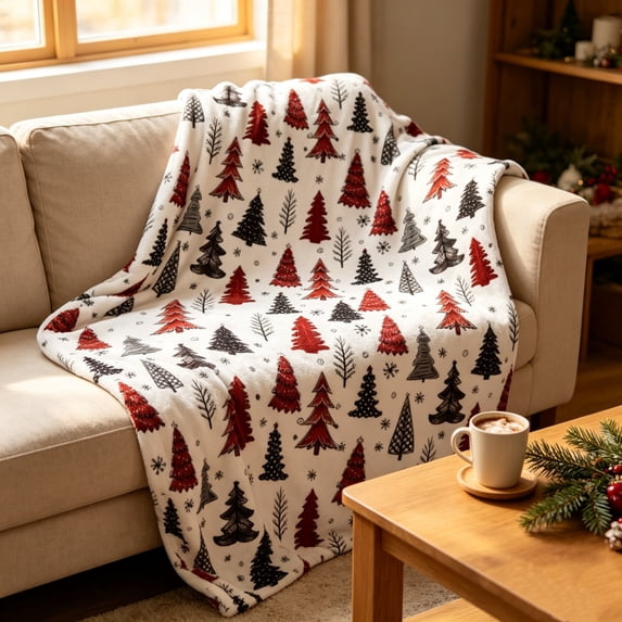 Cififendec Christmas Tree Throw Blanket, Xmas Tree Snowflake Printed Soft Plush Blanket for Living Room Sofa and Winter Holiday Evenings, 39.4"×27.6"