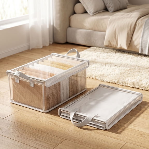 Cififendec Collapsible Clear Storage Box with Lid, 18.5"×7.87", Sturdy Waterproof See-Through Organizer for Clothes, Bedding, Closet & Bedroom Space-Saving
