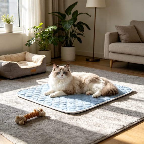 Cififendec Cool Sensation Summer Pet Cooling Mat, 17.71"×13.77", Breathable Ice Feel Sleeping Pad Non Slip Washable Cushion for Dog Cat Indoor Rest