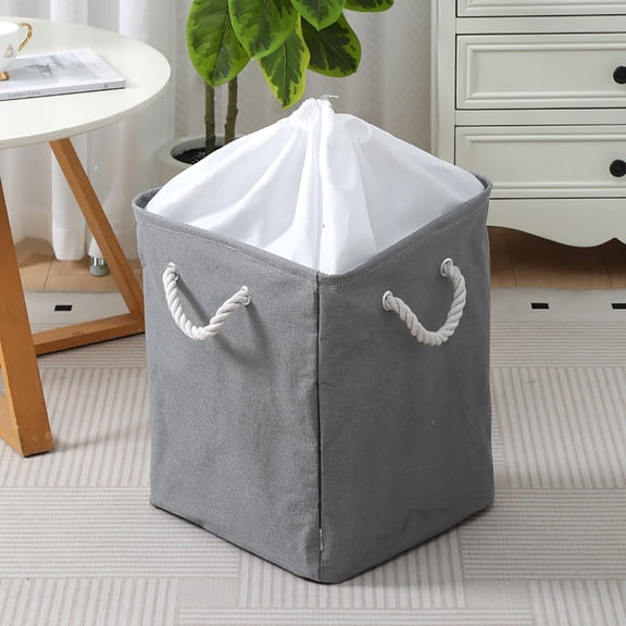 Cififendec Corner Foldable Laundry Hamper with Rope Handles, 17.7"×17.1", Sturdy Storage Basket for Bedroom Dirty Clothes & Living Room Sundry Organizing