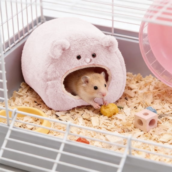Cififendec Cute Hamster Bed, 4.33", Warm Plush Hideout for Small Pets, Cozy Nest House, Winter Sleeping Bag for Hamsters and Gerbils(Pink)