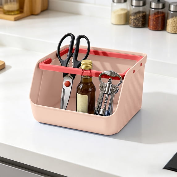 Cififendec Desktop Storage Organizer, 7.2"×6.4", Stackable Large Capacity Plastic Basket with Handle for Office Supplies, Snacks, Sundries & Home Organization