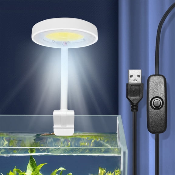 Cififendec Dimmable Aquarium LED Light, 7.09", USB-Powered Multi-Color Changing Clip-On Fish Tank Lamp for Decoration and Plant Growth, White