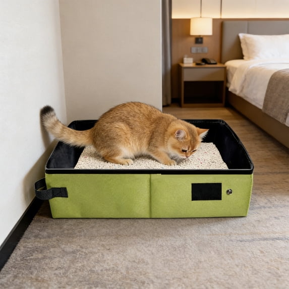 Cififendec Disposable Foldable Cat Litter Box, 16.14"×4.33", Portable Travel Litter Tray, Leak-Proof Kitty Toilet for Road Trips Camping and RV Use(Green)