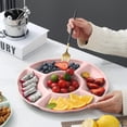 thumbnail image 1 of Cififendec Divided Serving Round Tray with 5 Separate Compartments, Snackle Box Container for Portable Snack Platters for Candy, Fruits, Nuts, Snacks Suitable for Party, Entertaining(Pink), 1 of 5