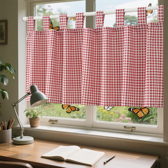 Cififendec Gingham Check Tier Curtain, 39.37"×17.72", Light Filtering Plaid Short Cafe Curtain for Kitchen Sink Window, Bedroom Bay Window & Farmhouse Interior Decor
