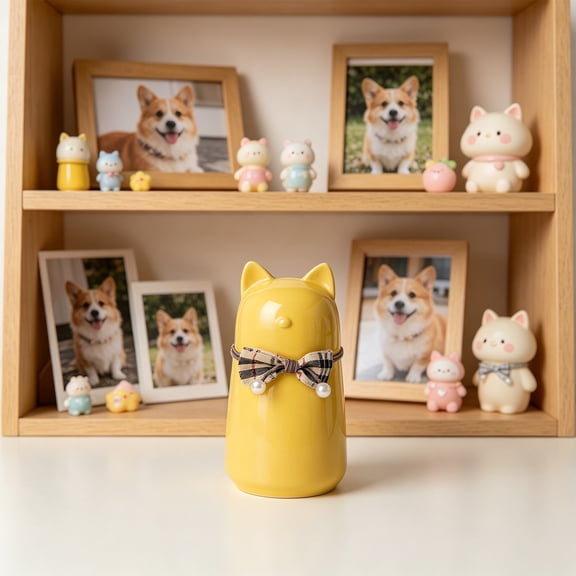 Cififendec Glazed Airtight Pet Urn, 5.91"×3.14", Moist Proof Lidded Animal Ashes Memorial Container for Desktop Display Precious Pet Memory Collection