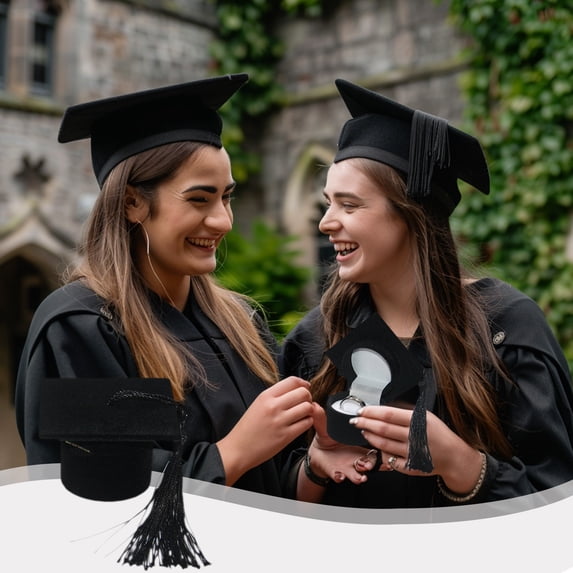 Cififendec Graduation Cap Shaped Ring Box, 2.4"×1.5", Creative Black Velvet Keepsake Holder, Unique Proposal & Jewelry Storage Box for Graduation Gift, Ceremony & Souvenir