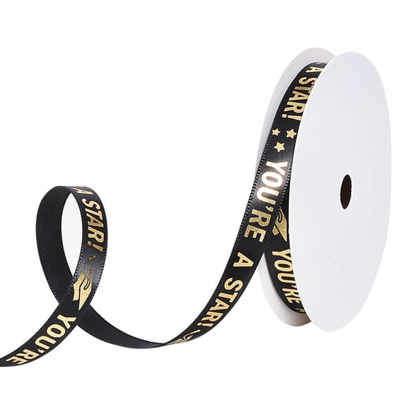 Cififendec Graduation Satin Ribbon, 354.33", Gold Foil Printed Congrats Grad Decorative Ribbon, Smooth Fabric Ribbon for Gift Wrapping, Bouquets & Party Crafts