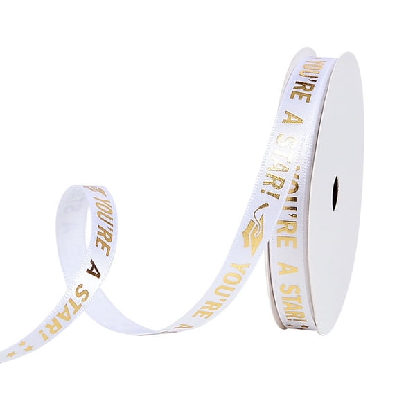 Cififendec Graduation Satin Ribbon, 354.35", Gold Foil Printed Congrats Grad Decorative Ribbon, Smooth Fabric Ribbon for Gift Wrapping, Bouquets & Party Crafts