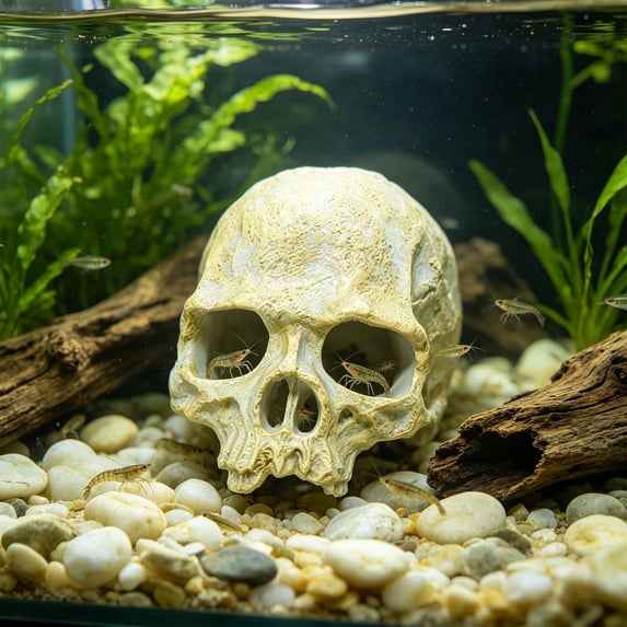 Cififendec Halloween Aquarium Skull Ornament, 3.93"×3.46", Plastic Hideout Cave for Fish Tank Reptile Terrarium Turtle Lizard Shrimp Hiding Decor