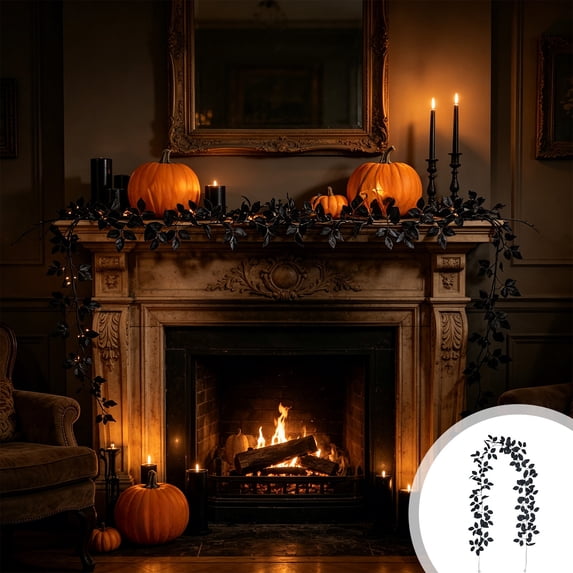 Cififendec Halloween Black Rose Garland, 78.74", Artificial Trailing Floral Dark Vine for Dining Table Runner Mirror Casket Gothic Wedding Spooky Indoor Party Decor