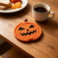 thumbnail image 1 of Cififendec Halloween Crochet Cotton Coaster, 4.92"×4.53", Hand Knit Pumpkin Heat Resistant Trivet for Coffee Nook Kitchen Counter Farmhouse Reading Desk Decor, 1 of 5