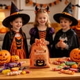 thumbnail image 1 of Cififendec Halloween Drawstring Candy Gift Bag, 5.51"×3.94", Pumpkin Print Treat Storage Pouch for Kids Dining Table Mantel Top Autumnal Room Accent, 1 of 5