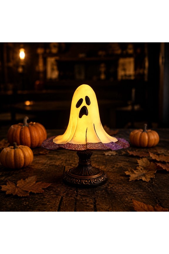 Halloween Ghost Table Lamp, 7.2", Vintage Pedestal Glowing Ghost Figurine Light for Table Mantel Shelf Spooky Season Gothic Home Accent
