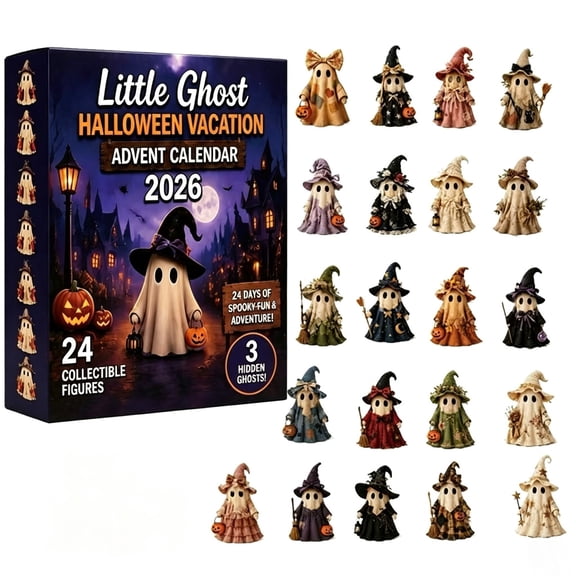 Cififendec Halloween Little Ghost Advent Calendar Box, 24 Day Collectible Ghost Mini Figure Gift Set for Holiday Surprise Game Carrying, 10.24"×7.09"