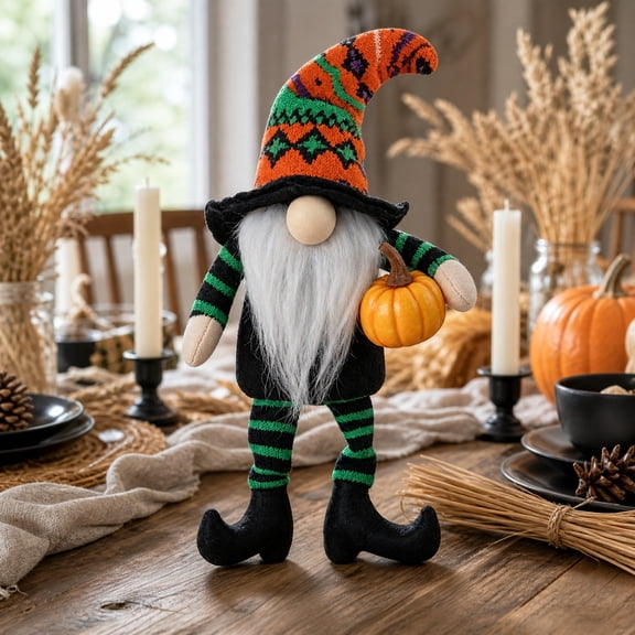 Cififendec Halloween Long Leg Faceless Gnome, 11"×5.12", Tall Hat Dwarf Plush for Tabletop Display, Mantel Ornament, Seasonal Home Arrangement