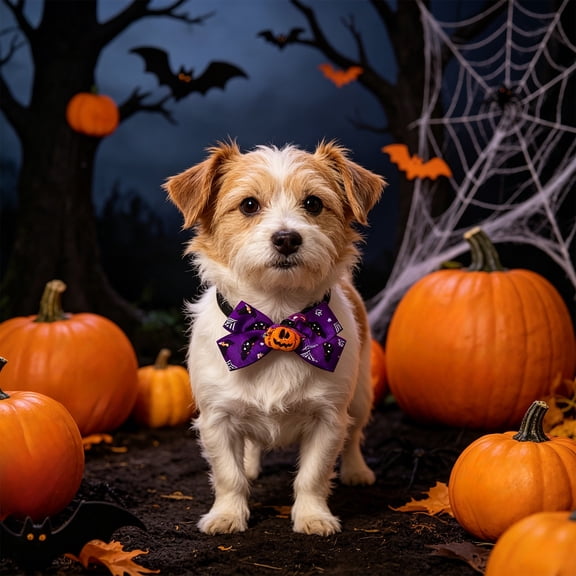 Cififendec Halloween Pet Bow Tie, 2.95", Spooky Decor Tulle Outfit for Small Dog Cat Holiday Pet Party Dress Up Accessory Use