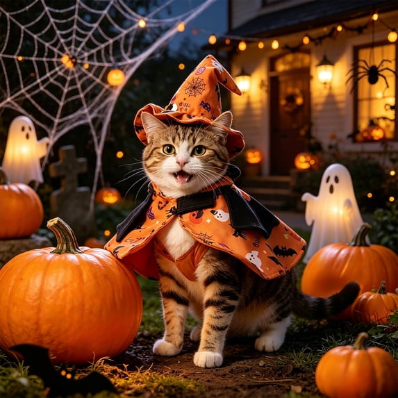 Cififendec Halloween Pet Witch Cape Hat Set, Pumpkin Adjustable Lightweight Pet Costume for Kitten Small Dog Pet Photo Nook Backyard Holiday Outfit