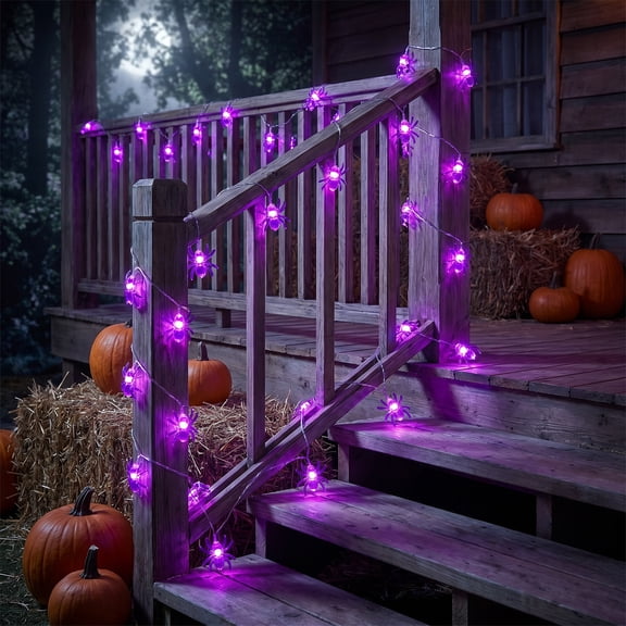 Cififendec Halloween Spider String Lights with 20 LED Bulbs, 118.11", Waterproof Spider Fairy Lights for Stair Railing Porch, Outdoor Yard Gothic Holiday Decor