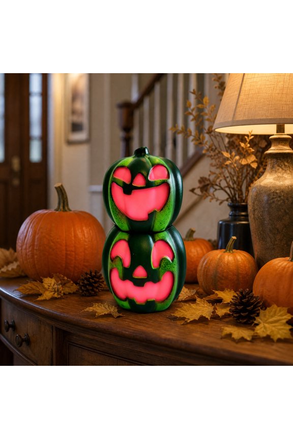 Halloween Watermelon Skin Pumpkin Light, 10"×4", Summer Glowing Pumpkin Figurine for Entryway Table Mantel Summer Spooky Season Indoor Accent
